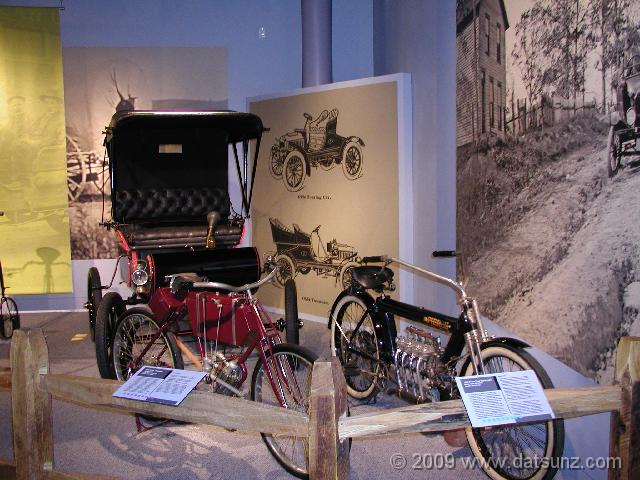 P4300049 1903 Holley ?Autobike? Motorcycle; 1909 Pierce Four Motorcycle; 1901 Curved Dash Oldsmobile�